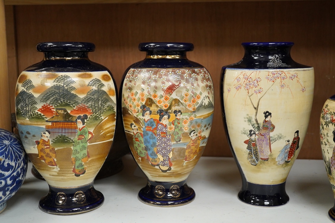 Two pairs of 20th century Japanese satsuma vases and one other, largest 32cm high